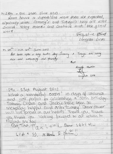 Guest book tesimonials, Neem House
